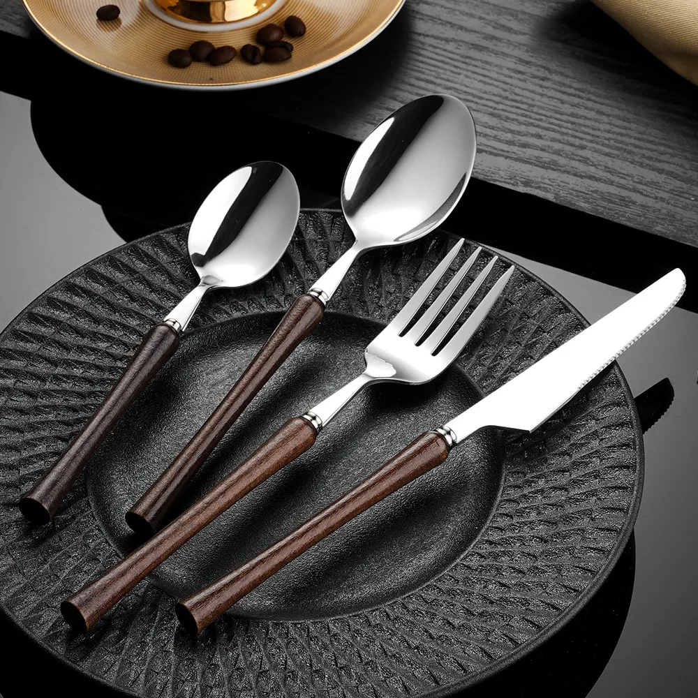 Bamboo Cutlery - 16/24pcs Cutlery Set Utensils 304 Stainless
