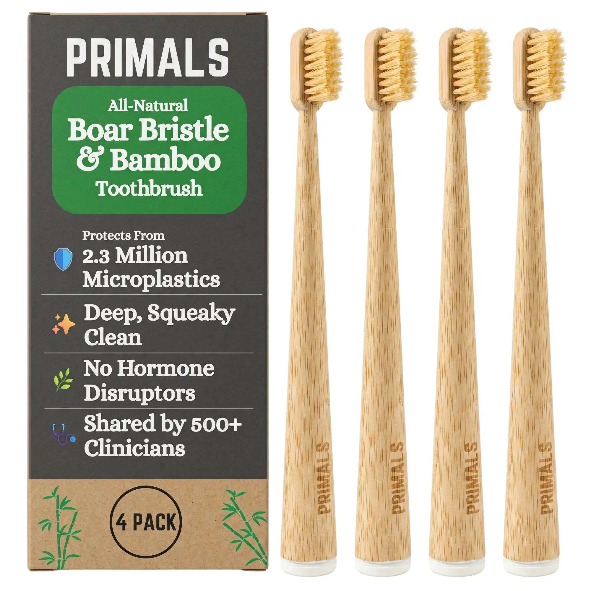 4Pcs Premium Natural Boar Bris - огляд і ціна Bamboo Toothbrush