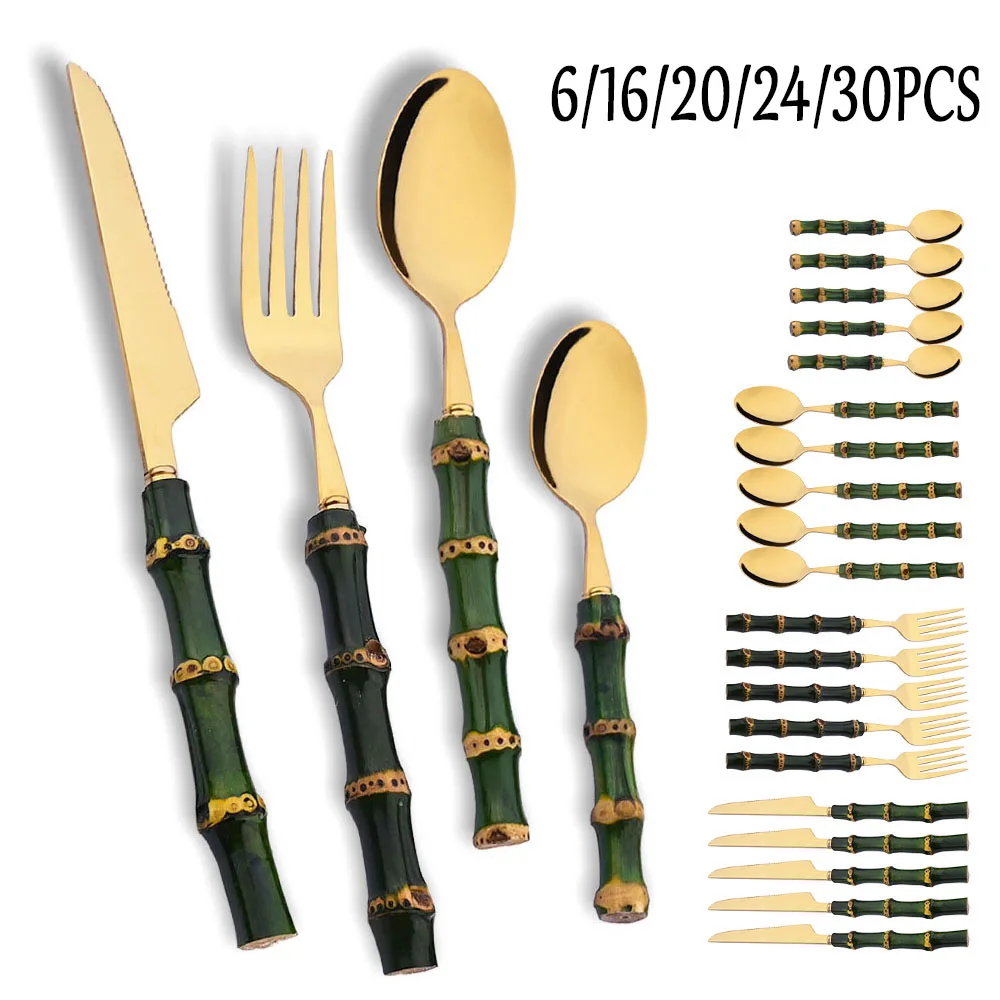6/16/20/24/30Pcs Green Bamboo  - огляд і ціна Bamboo Cutlery
