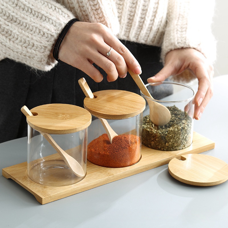 3Pcs Condiment Jars Set Clear  - огляд і ціна Bamboo Cutlery