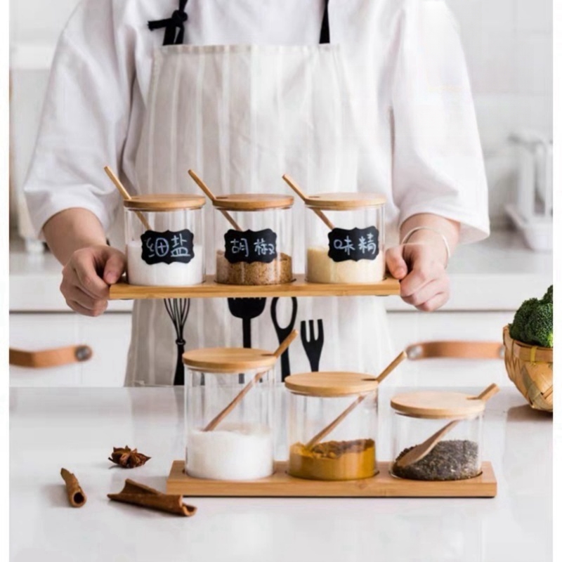 3Pcs Condiment Jars Set Clear  - огляд і ціна Bamboo Cutlery
