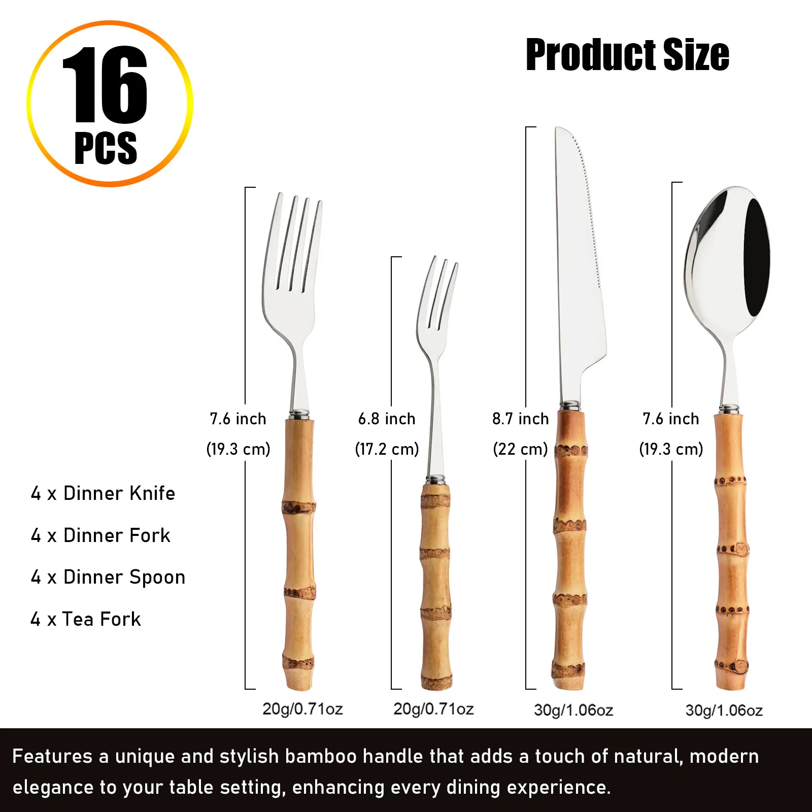 16Pcs Bamboo Tableware Set Sta - огляд і ціна Bamboo Cutlery