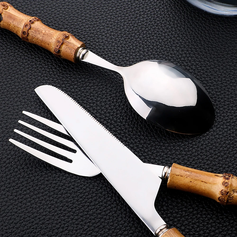 24Pcs Stainless Steel Flatware - огляд і ціна Bamboo Cutlery