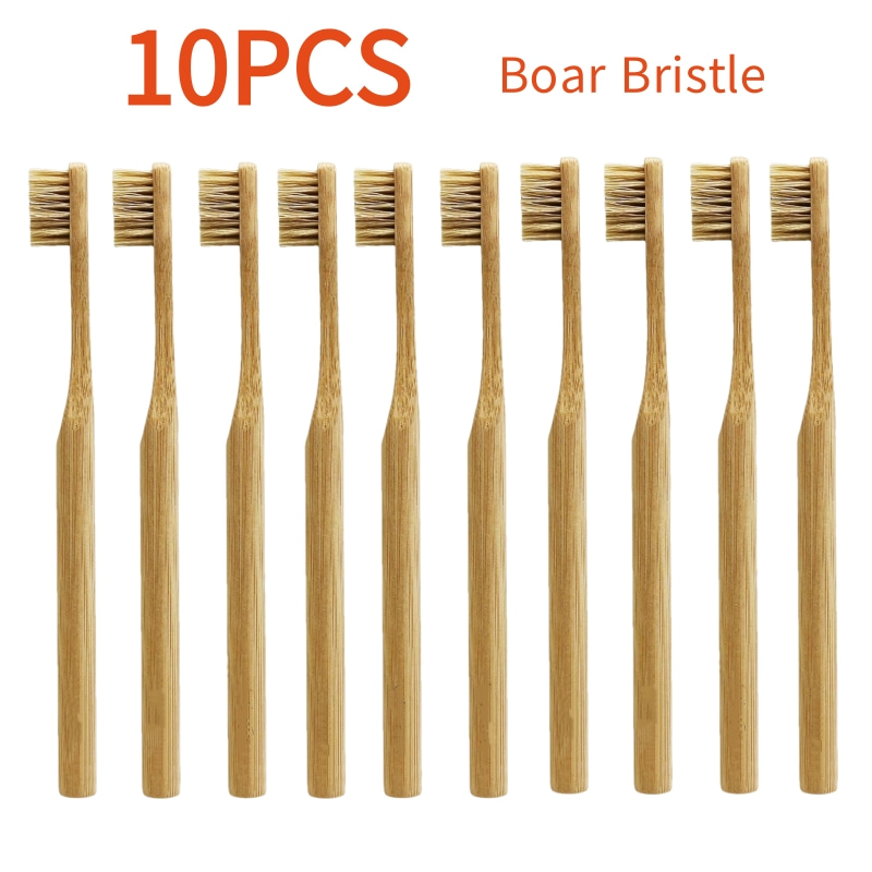 10Pcs Natural Boar Bristle Bam - огляд і ціна Bamboo Toothbrush